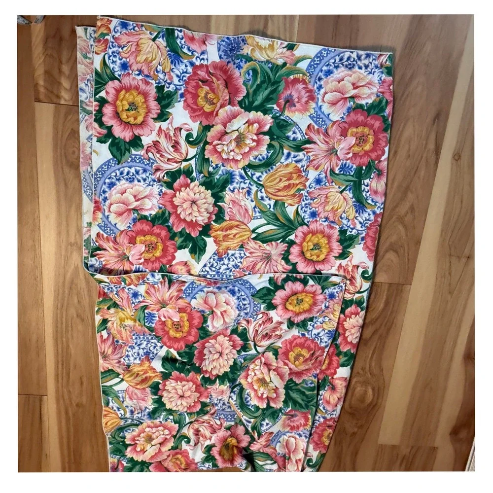 Tablecloth Home Decor 57x96 Multicolor Floral Chinoiserie Peony 80s cottagecore